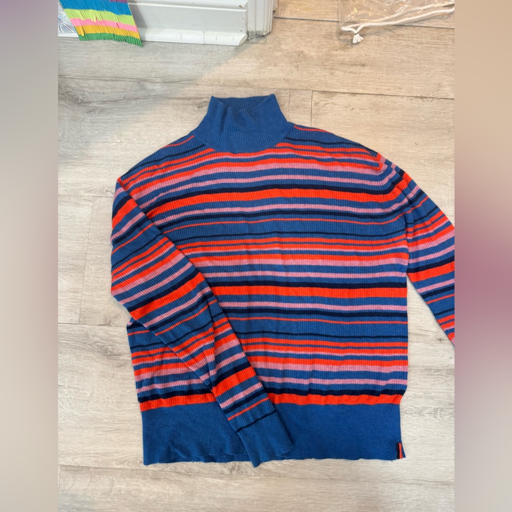 KULE Multicolor Striped Turtleneck Sweater cashmere red pink blue